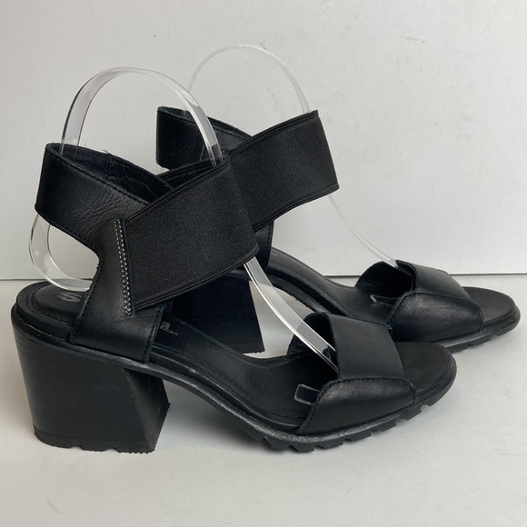 SOREL Nadia Sandal in Black Genuine Leather Size 8.5 Chunky Heel Comfort Gorp - Picture 7 of 16